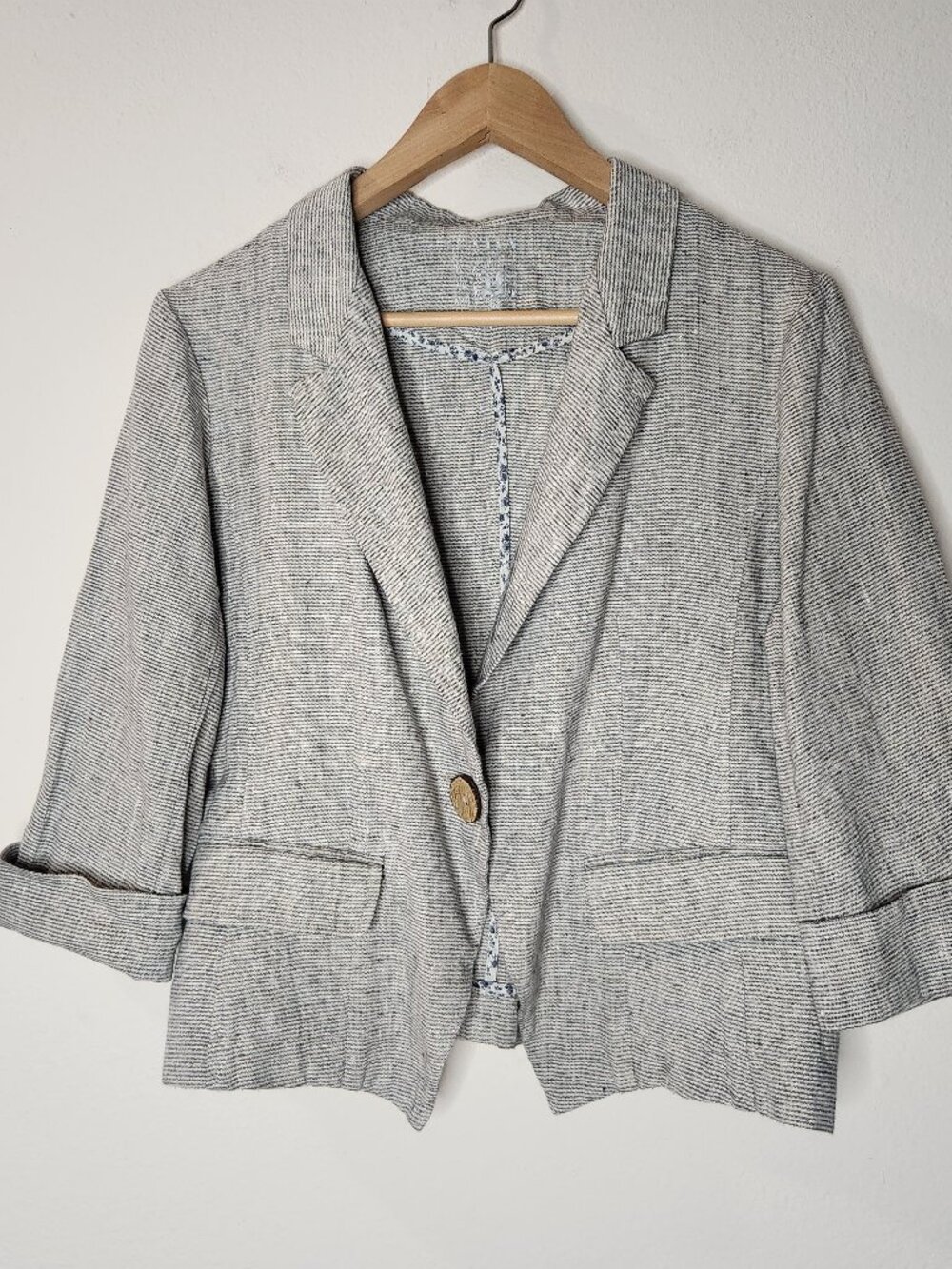 Yuvita Womens Medium Linen Cotton Blazer Gray Striped